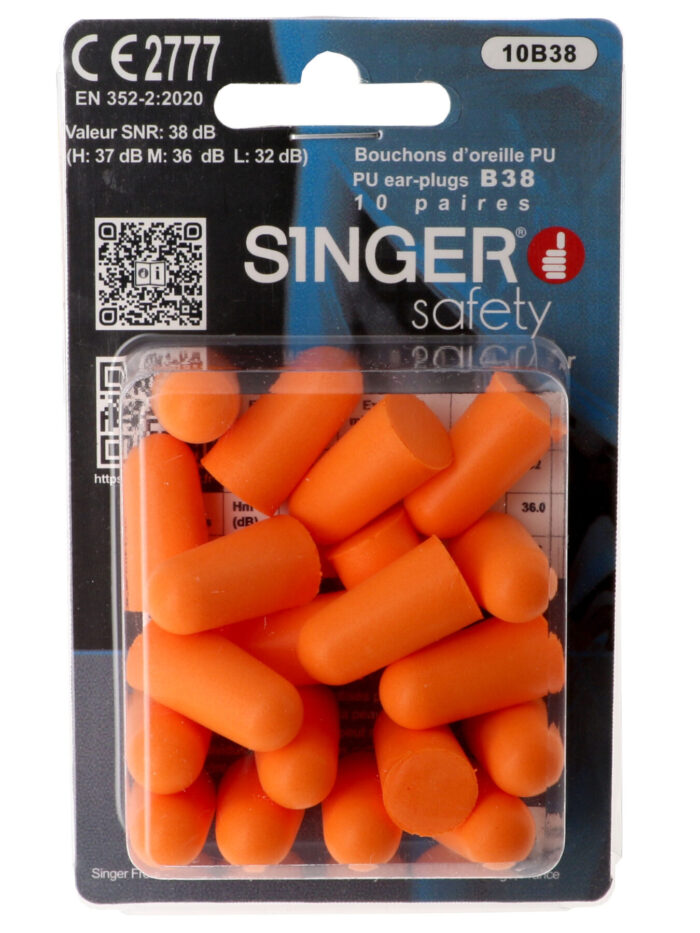 SINGER 10B38 Johdottomat PU-oranssit korvatulpat. SNR: 38 dB. Läpipainopakkaus 10 paria.