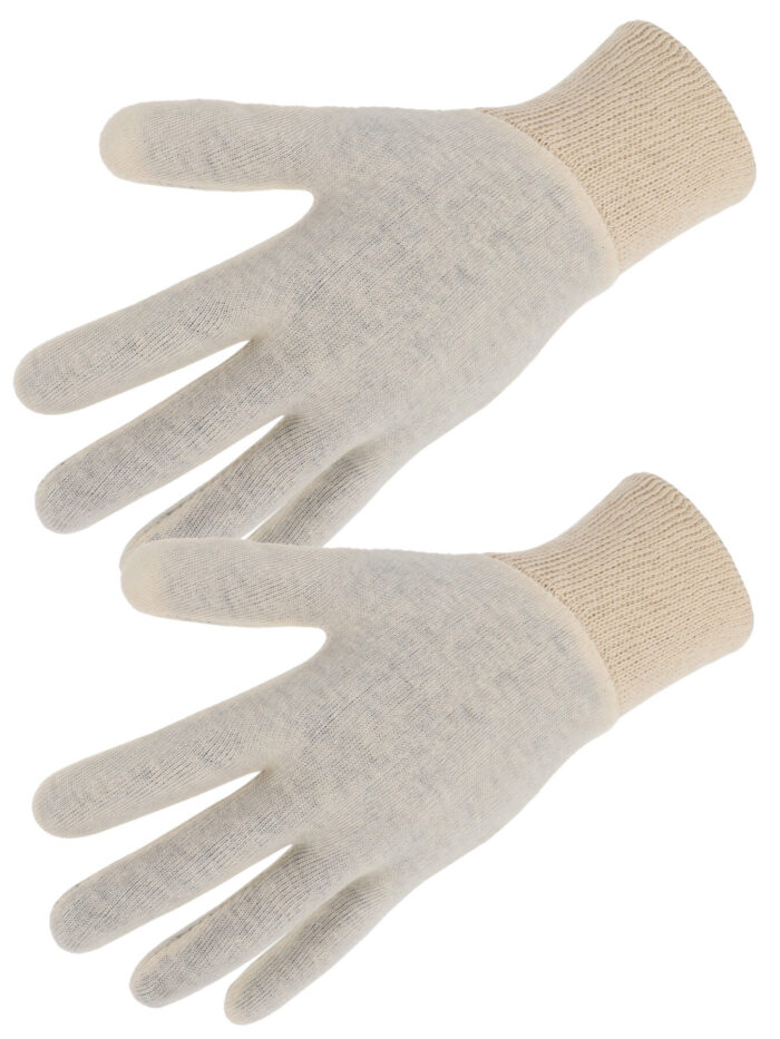 SINGER JE300FL Luonnollinen interlock-puuvillakäsine. Kevyt versio. Neulottu ranne.