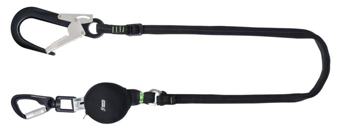 Kratos GRAVITY-S – kompakti nykäyksenvaimennin säädettävällä liitosköydellä (140 kg, terävät reunat), hihna 2 m, alumiiniliittimillä