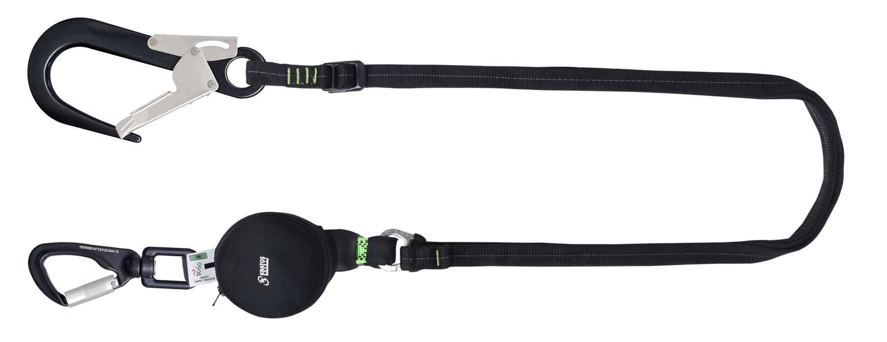 Kratos GRAVITY-S – kompakti nykäyksenvaimennin säädettävällä liitosköydellä (140 kg, terävät reunat), hihna 2 m, alumiiniliittimillä
