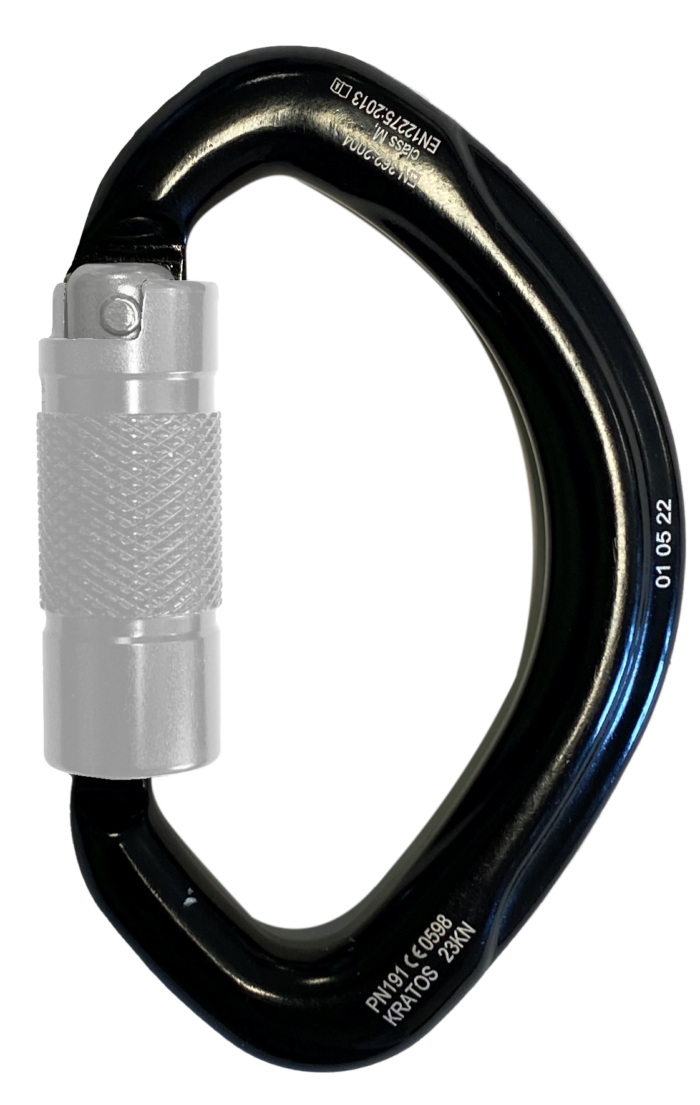 Kratos LUNA – neljänneskierroslukitteinen monisuuntainen puoliympyräkarabiini, avautuma 20 mm, Keylock-tyyppi