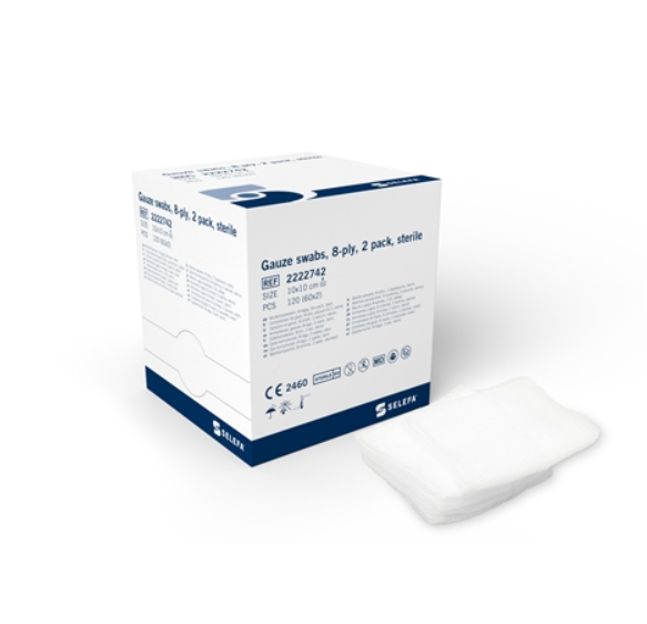 Selefa sideharsotaitos 8-kerroksinen 2 kpl – 10×10 cm steriili – 120kpl/pkt